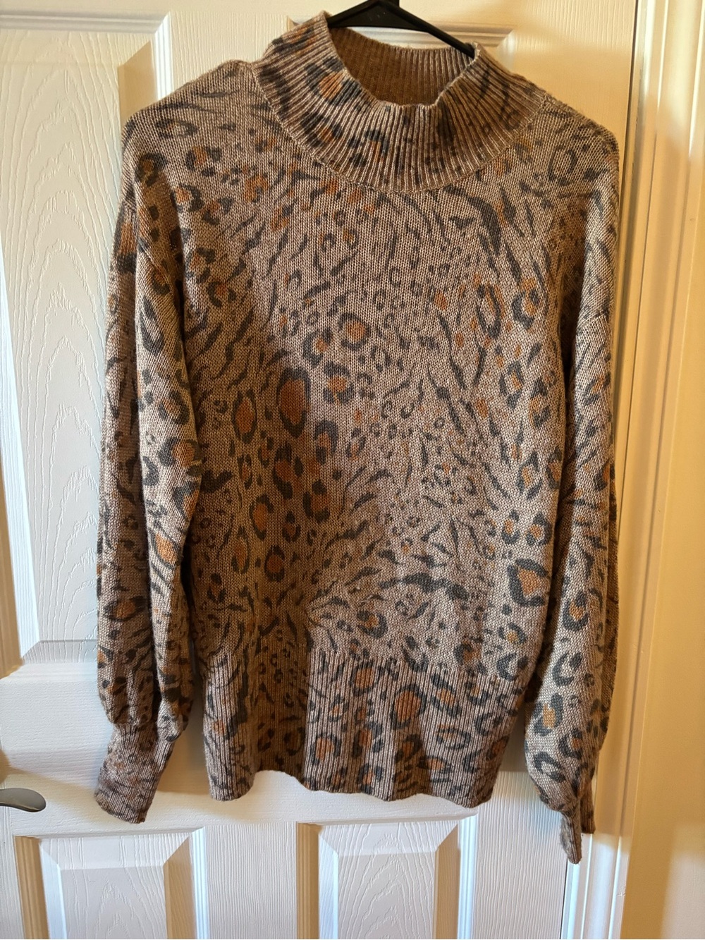 White House Black Market Leopard Print Mock Neck Sweater - Taupe & Brown